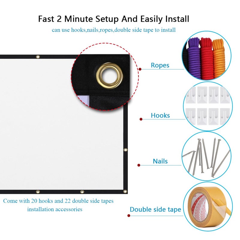Mdbebbron 150 inch Projection Screen 16:9 Foldable Anti-Crease Portable Projector Movies Screen for Office Home Theater Indoor Outdoor Support Double Sided Projection - Image 3